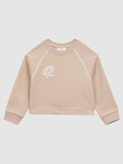 Reiss Camel Julia 9-14 yrs Embroidered Crew Neck Sweatshirt - Image 2 of 6