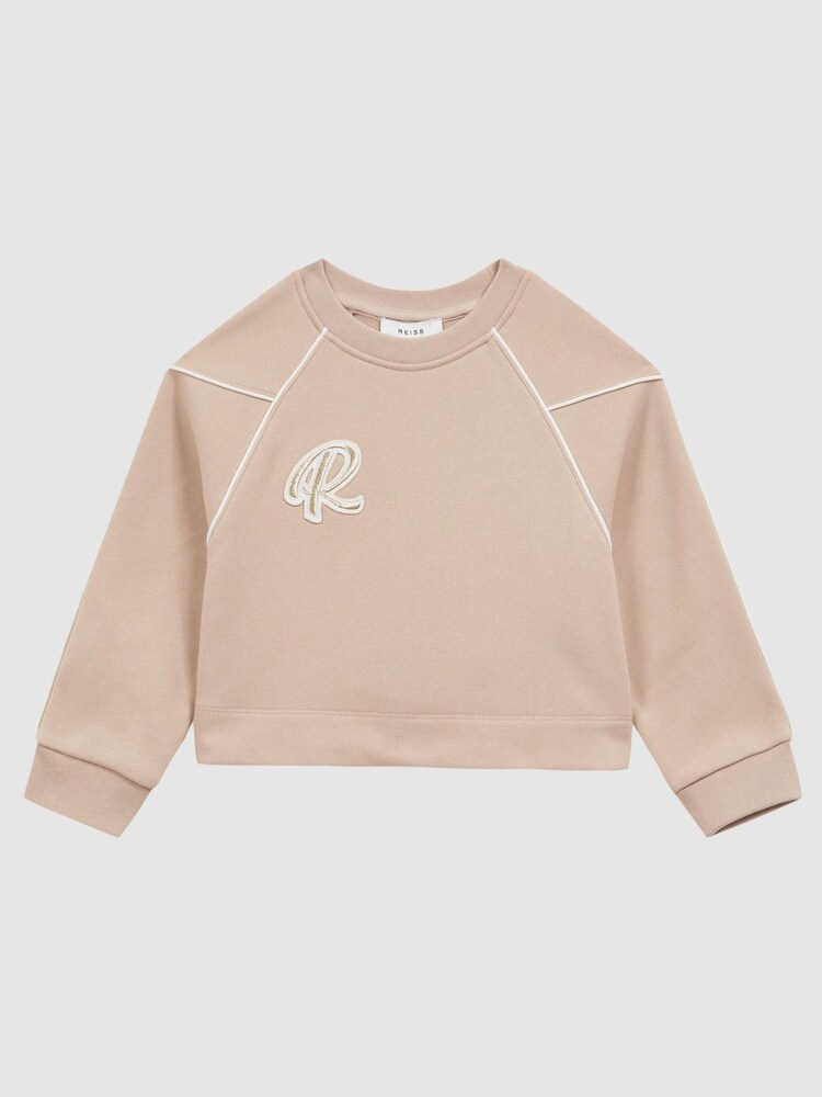 Reiss Camel Julia 9-14 yrs Embroidered Crew Neck Sweatshirt - Image 2 of 6