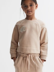Reiss Camel Julia 9-14 yrs Embroidered Crew Neck Sweatshirt - Image 3 of 6