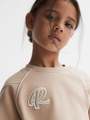 Reiss Camel Julia 9-14 yrs Embroidered Crew Neck Sweatshirt - Image 4 of 6