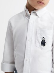 Reiss White Matis Senior Slim Fit Button Down Collar Motif Shirt - Image 1 of 6