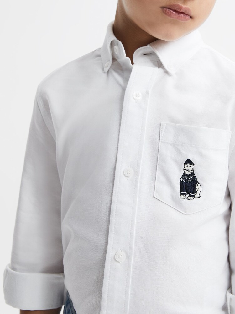 Reiss White Matis Senior Slim Fit Button Down Collar Motif Shirt - Image 1 of 6