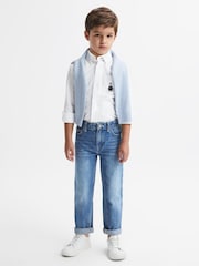 Reiss White Matis Junior Slim Fit Button Down Collar Motif Shirt - Image 1 of 6