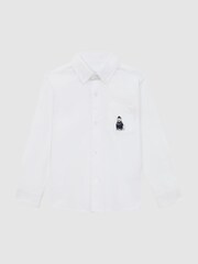 Reiss White Matis Junior Slim Fit Button Down Collar Motif Shirt - Image 2 of 6