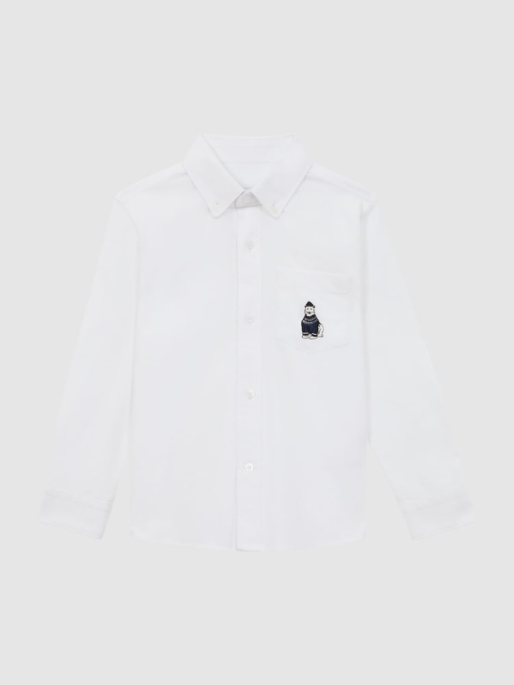Reiss White Matis Junior Slim Fit Button Down Collar Motif Shirt - Image 2 of 6