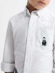 Reiss White Matis Junior Slim Fit Button Down Collar Motif Shirt - Image 3 of 6