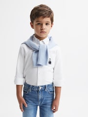 Reiss White Matis Junior Slim Fit Button Down Collar Motif Shirt - Image 4 of 6