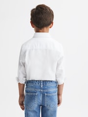 Reiss White Matis Junior Slim Fit Button Down Collar Motif Shirt - Image 5 of 6
