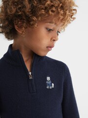 Reiss Navy Hubert 9-14 yrs Wool Motif Half-Zip Funnel Neck Jumper - Image 1 of 6