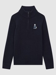 Reiss Navy Hubert 9-14 yrs Wool Motif Half-Zip Funnel Neck Jumper - Image 2 of 6