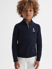 Reiss Navy Hubert 9-14 yrs Wool Motif Half-Zip Funnel Neck Jumper - Image 3 of 6