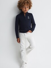 Reiss Navy Hubert 9-14 yrs Wool Motif Half-Zip Funnel Neck Jumper - Image 4 of 6
