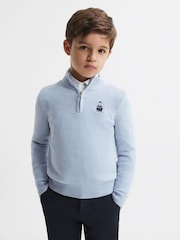 Reiss Soft Blue Hubert 3-9 yrs Wool Motif Half-Zip Funnel Neck Jumper - Image 1 of 5