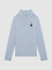 Reiss Soft Blue Hubert 3-9 yrs Wool Motif Half-Zip Funnel Neck Jumper - Image 2 of 5