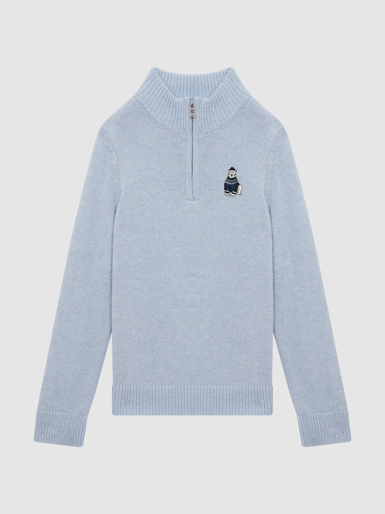 Reiss Soft Blue Hubert 3-9 yrs Wool Motif Half-Zip Funnel Neck Jumper - Image 2 of 5