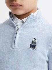 Reiss Soft Blue Hubert 3-9 yrs Wool Motif Half-Zip Funnel Neck Jumper - Image 3 of 5