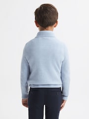 Reiss Soft Blue Hubert 3-9 yrs Wool Motif Half-Zip Funnel Neck Jumper - Image 4 of 5