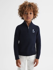 Reiss Navy Hubert 3-9 yrs Wool Motif Half-Zip Funnel Neck Jumper - Image 1 of 6