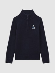 Reiss Navy Hubert 3-9 yrs Wool Motif Half-Zip Funnel Neck Jumper - Image 2 of 6