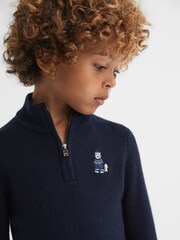 Reiss Navy Hubert 3-9 yrs Wool Motif Half-Zip Funnel Neck Jumper - Image 3 of 6
