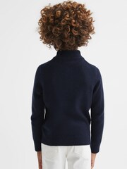 Reiss Navy Hubert 3-9 yrs Wool Motif Half-Zip Funnel Neck Jumper - Image 5 of 6