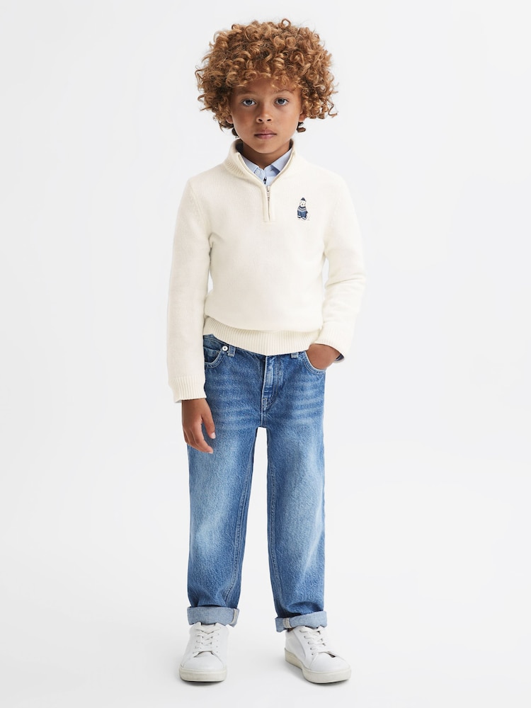 Reiss Ecru Hubert 3-9 yrs Wool Motif Half-Zip Funnel Neck Jumper - Image 1 of 6