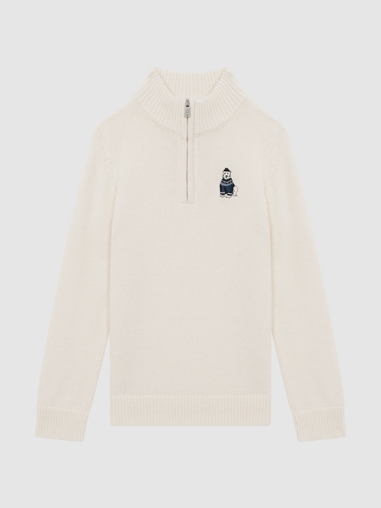 Reiss Ecru Hubert 3-9 yrs Wool Motif Half-Zip Funnel Neck Jumper - Image 2 of 6