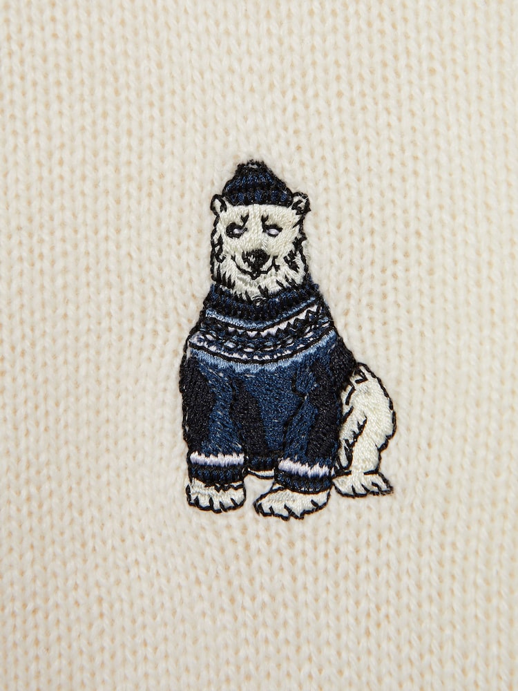 Reiss Ecru Hubert 3-9 yrs Wool Motif Half-Zip Funnel Neck Jumper - Image 6 of 6