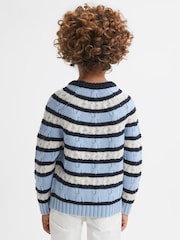 Reiss Ecru/Blue Littleton 9-14 yrs Cable Knitted Striped Jumper - Image 4 of 5