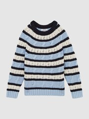 Reiss Ecru/Blue Littleton 3-9 yrs Cable Knitted Striped Jumper - Image 2 of 5