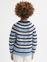 Reiss Ecru/Blue Littleton 3-9 yrs Cable Knitted Striped Jumper - Image 4 of 5