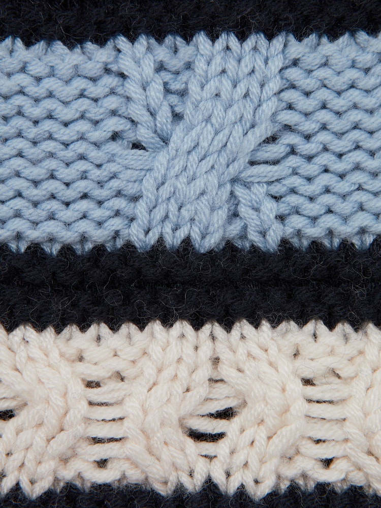Reiss Ecru/Blue Littleton 3-9 yrs Cable Knitted Striped Jumper - Image 5 of 5