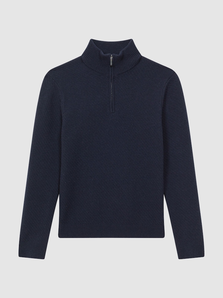 Reiss Navy Tempo Slim Fit Knitted Half-Zip Funnel Neck Jumper - Image 2 of 5