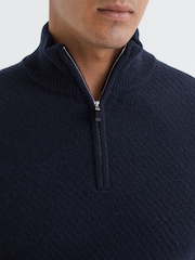 Reiss Navy Tempo Slim Fit Knitted Half-Zip Funnel Neck Jumper - Image 4 of 5