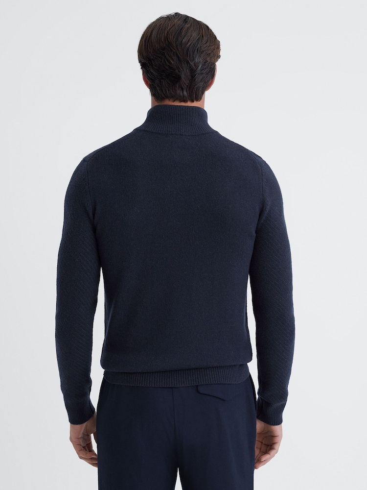 Reiss Navy Tempo Slim Fit Knitted Half-Zip Funnel Neck Jumper - Image 5 of 5