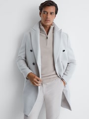 Reiss Oatmeal Melange Tempo Slim Fit Knitted Half-Zip Funnel Neck Jumper - Image 1 of 5