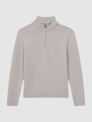 Reiss Oatmeal Melange Tempo Slim Fit Knitted Half-Zip Funnel Neck Jumper - Image 2 of 5