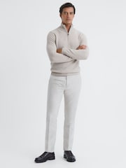 Reiss Oatmeal Melange Tempo Slim Fit Knitted Half-Zip Funnel Neck Jumper - Image 4 of 5