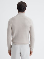 Reiss Oatmeal Melange Tempo Slim Fit Knitted Half-Zip Funnel Neck Jumper - Image 5 of 5