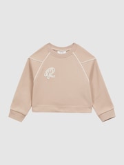 Reiss Camel Julia 4-9 yrs Embroidered Crew Neck Sweatshirt - Image 2 of 6