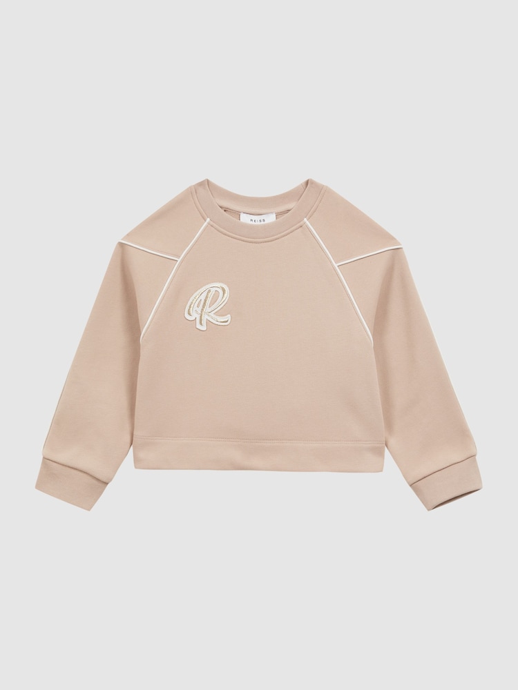 Reiss Camel Julia 4-9 yrs Embroidered Crew Neck Sweatshirt - Image 2 of 6