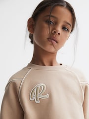 Reiss Camel Julia 4-9 yrs Embroidered Crew Neck Sweatshirt - Image 4 of 6