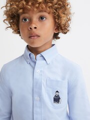 Reiss Soft Blue Matis Senior Slim Fit Button-Down Collar Motif Shirt - Image 1 of 5