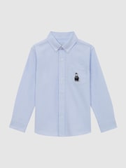 Reiss Soft Blue Matis Senior Slim Fit Button-Down Collar Motif Shirt - Image 2 of 5