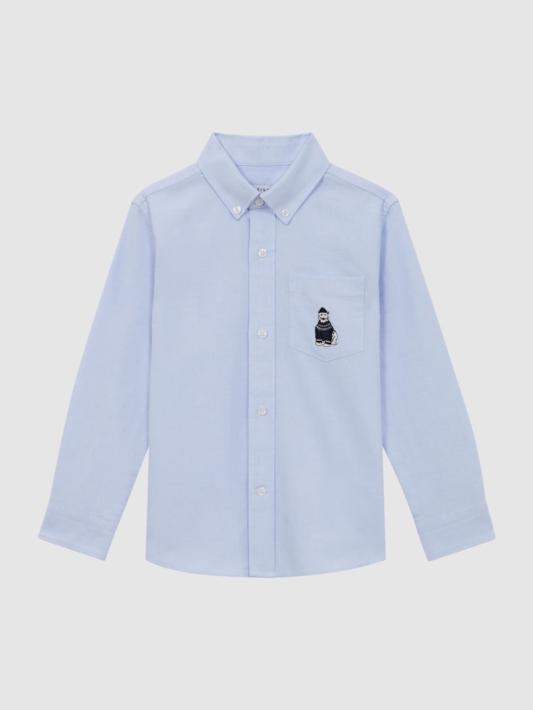 Reiss Soft Blue Matis Senior Slim Fit Button-Down Collar Motif Shirt - Image 2 of 5