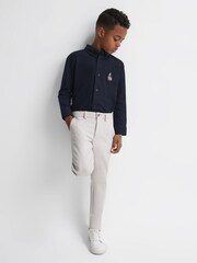 Reiss Navy Matis 3-9 yrs Slim Fit Button Down Collar Motif Shirt - Image 1 of 5