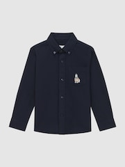Reiss Navy Matis 3-9 yrs Slim Fit Button Down Collar Motif Shirt - Image 2 of 5