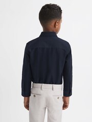 Reiss Navy Matis 3-9 yrs Slim Fit Button Down Collar Motif Shirt - Image 4 of 5