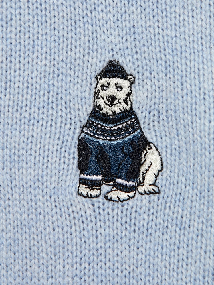 Reiss Soft Blue Hubert Senior Wool Motif Half-Zip Funnel Neck Jumper - Image 5 of 5