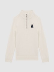 Reiss Ecru Hubert 9-14 yrs Wool Motif Half-Zip Funnel Neck Jumper - Image 2 of 6